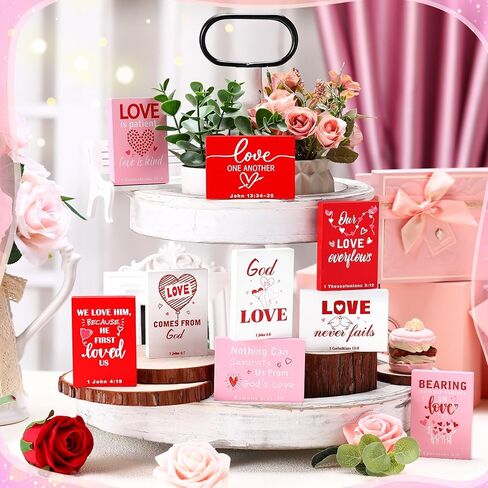 Yousoontic 9 Pcs Christian Valentine's Day Decor Bible Verse Religious Jesus Table Decorations Wood Block Sign Rustic Valentines Love Tiered Tray Decor for Church Home Shelf Table Top(Vintage) in Saudi Arabia