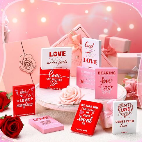 Yousoontic 9 Pcs Christian Valentine's Day Decor Bible Verse Religious Jesus Table Decorations Wood Block Sign Rustic Valentines Love Tiered Tray Decor for Church Home Shelf Table Top(Vintage) in Saudi Arabia