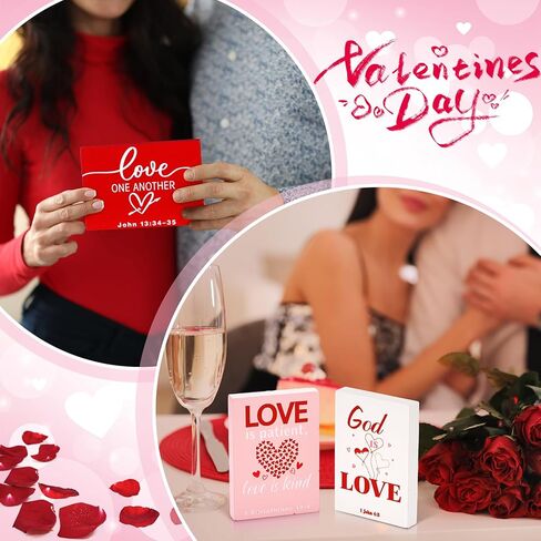Yousoontic 9 Pcs Christian Valentine's Day Decor Bible Verse Religious Jesus Table Decorations Wood Block Sign Rustic Valentines Love Tiered Tray Decor for Church Home Shelf Table Top(Vintage) in Saudi Arabia