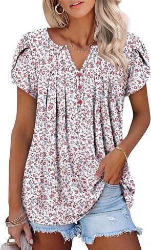 ONLYSHE Womens Short Sleeve Shirts Summer Floral Tunic Tops V Neck Blouse Loose Fit Shirts for Leggings in Saudi Arabia