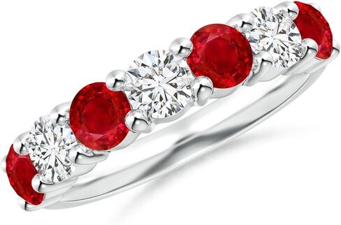Angara Natural Ruby Wedding Ring for Women | Round Ruby Diamond Half Eternity Ring in 14K Solid Gold/Platinum | July Birthday, Anniversary, Gemstone Jewellery Gift in Saudi Arabia