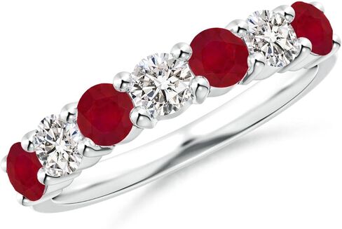 Angara Natural Ruby Wedding Ring for Women | Round Ruby Diamond Half Eternity Ring in 14K Solid Gold/Platinum | July Birthday, Anniversary, Gemstone Jewellery Gift in Saudi Arabia