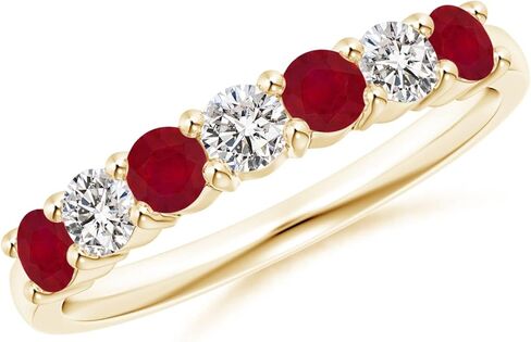 Angara Natural Ruby Wedding Ring for Women | Round Ruby Diamond Half Eternity Ring in 14K Solid Gold/Platinum | July Birthday, Anniversary, Gemstone Jewellery Gift in Saudi Arabia
