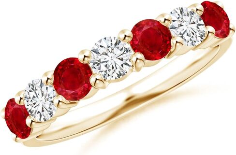 Angara Natural Ruby Wedding Ring for Women | Round Ruby Diamond Half Eternity Ring in 14K Solid Gold/Platinum | July Birthday, Anniversary, Gemstone Jewellery Gift in Saudi Arabia