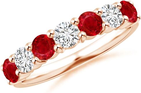 Angara Natural Ruby Wedding Ring for Women | Round Ruby Diamond Half Eternity Ring in 14K Solid Gold/Platinum | July Birthday, Anniversary, Gemstone Jewellery Gift in Saudi Arabia