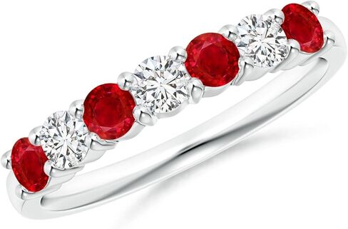 Angara Natural Ruby Wedding Ring for Women | Round Ruby Diamond Half Eternity Ring in 14K Solid Gold/Platinum | July Birthday, Anniversary, Gemstone Jewellery Gift in Saudi Arabia