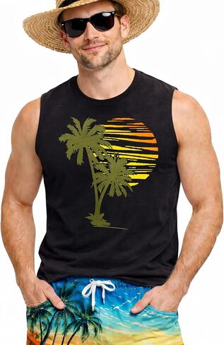 Beach Tank Top Men Hawaiian Palm Tree Sleeveless Shirt in Saudi Arabia