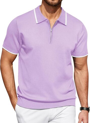 COOFANDY Men's Zipper Polo Shirt Casual Knit Short Sleeve Polo T Shirt Classic Fit Shirts in Kuwait