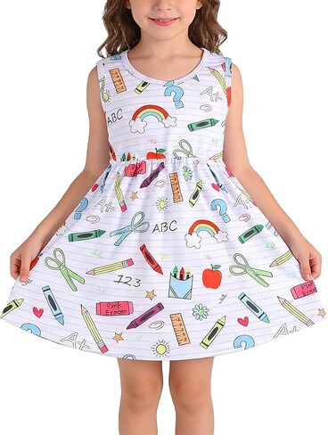Toddler Girls Back to School Dress Cartoon Casual Toy Print Dresses Short Sleeves Summer Dress 2-8Y in Kuwait