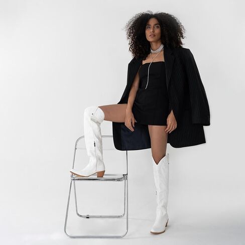 Womens Cowgirl Boots Fashion Knee High Western Boots With Classic Embroidery Chunky Block Heels in Saudi Arabia
