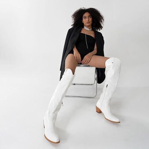 Womens Cowgirl Boots Fashion Knee High Western Boots With Classic Embroidery Chunky Block Heels in Saudi Arabia