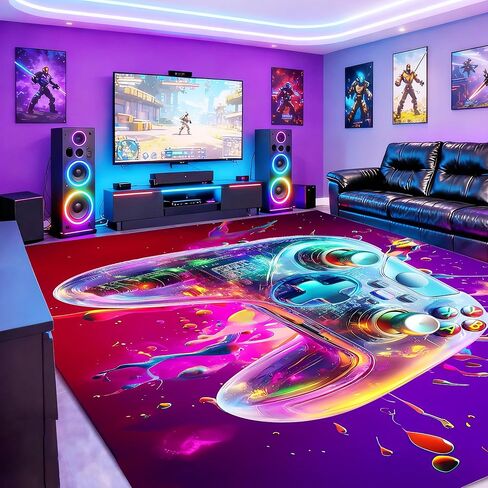 5x7 ft Neon Gaming Area Rug for Boys Room, Colorful Game Controller Carpet for Gamer Room Decor, Low Pile Non-Slip Video Game Rug for Teens Playroom or Game Zone - 03 in Saudi Arabia