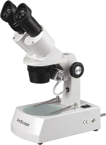 AmScope SE305R-AZ مجهر ستيريو ثنائي العينين مثبت للأمام، عدسات WF10x وWF20x، تكبير 10X/20X/30X/60X، أهداف 1X و3X، مصدر ضوء هالوجين علوي وسفلي، حامل ذراع، 120 فولت in Saudi Arabia
