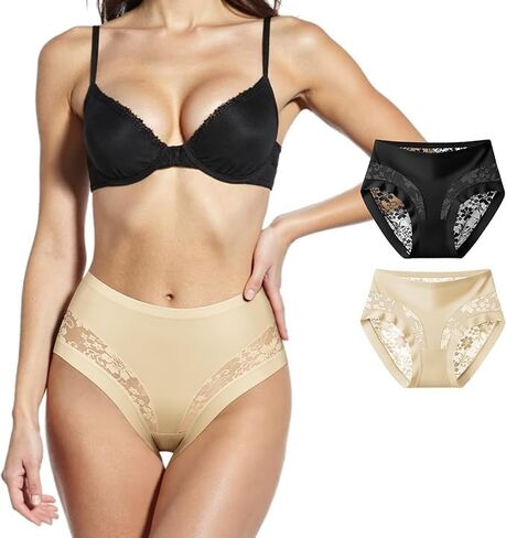 ملابس داخلية نسائية بوكسر، سراويل داخلية شبكية مرقعة من الدانتيل قابلة للتمدد، سراويل داخلية ناعمة ومريحة تسمح بمرور الهواء للتحكم في البطن in Kuwait