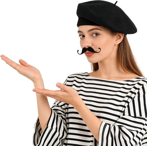 قبعة بيريه فرنسية للبالغين من IZUS وقبعات حفلات الفنان الشارب Mime لحفلات أعياد الميلاد الفاخرة قبعات تنكرية للهالوين in Kuwait