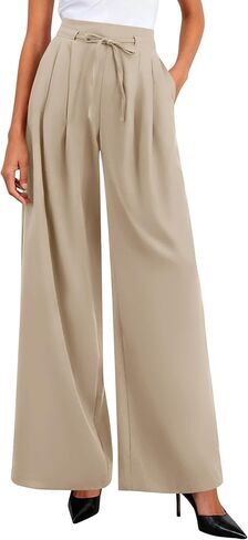 PRETTYGARDEN Wide Leg Dress Pants for Women Business Casual Work Office High Waist Tie Trousers Pleated Palazzo Slacks in Kuwait