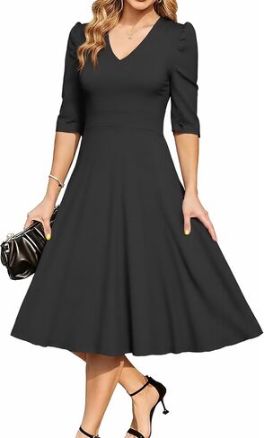 فساتين كوكتيل رسمية للنساء من MAKABO لعام 2026، فستان الكنيسة الكلاسيكي بأكمام 3/4 ورقبة على شكل حرف V مع جيوب للحفلات الراقصة in Kuwait