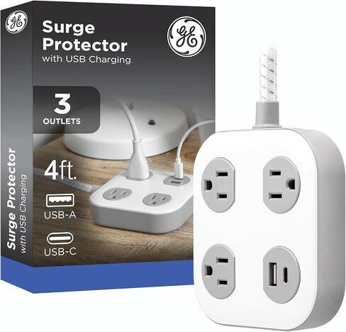 سلك تمديد شحن GE USB مع حماية من التحسير، 2 مخرج، 2 يو إس بي، 2.4 أمبير/12 وات، سلك بطول 1.6 متر، أبيض، 32089 in Kuwait