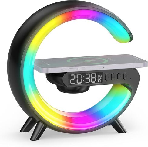 Smiling Shark Wake Up Light, Wireless Charger Atmosphere Desk Light with Bluetooth Speaker White Noise App Control Dimmable Sunrise & Sunset Simulation Dual Alarm Clock Smart Light for Home Decor in Saudi Arabia