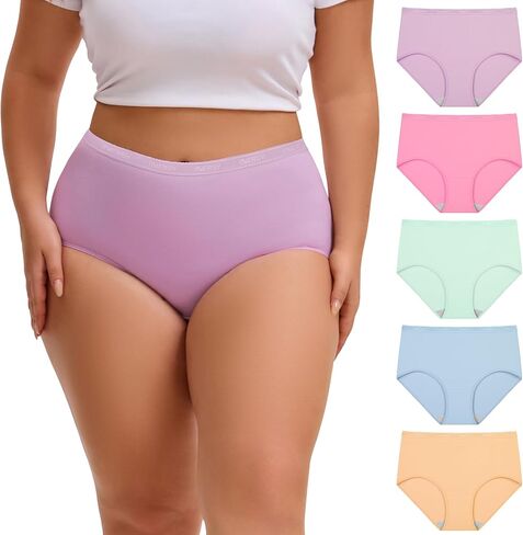ملابس داخلية نسائية من INNERSY مقاس كبير XL-5XL قطنية عالية الخصر قابلة للتمدد 5 قطع in Kuwait