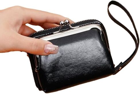 Women's Mini Classic Wallet with Kiss Lock & Zipper Closure, Golden-Tone Hardware, Multi-Compartment Coin Purse & Card Holder（brown） in Saudi Arabia
