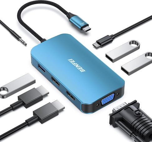 BENFEI USB C HUB 4in1, USB Type-C to HDMI VGA Adapter, USB C to USB Adapter, USB Type-C Power Delivery, Compatible with iPhone 15 Pro/Max, MacBook Pro/Air 2023, iPad Pro, iMac, S23, XPS 17 in Saudi Arabia