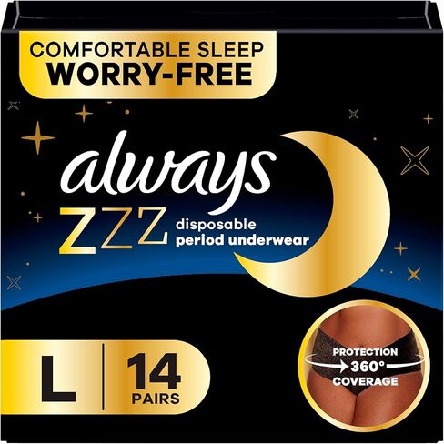 Always ZZZs Disposable Period Underwear, Size L, Absorbs 5X More Than an Ultra Thin Overnight Pad, Comfortable Sleep Worry-Free Nights 26 Count in Saudi Arabia