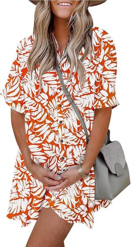 AUSELILY Women's Summer Babydoll Dress Casual Short Sleeve Sundress Button Down Dresses with Pockets in Saudi Arabia