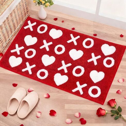 Valentine's Day Bathroom Rug Valentines XOXO Bath Rug 13.78 x 31.5 Inches Non Slip Water Absorbent Mat for Home Kitchen Bathroom Shower Floor Decor in Saudi Arabia