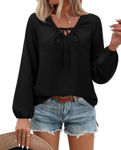 siliteelon Spring Tops for Women Long Sleeve Bow Tie Lantern Blouse Dressy Casual Boho Summer Clothes Trendy 2026 in Saudi Arabia