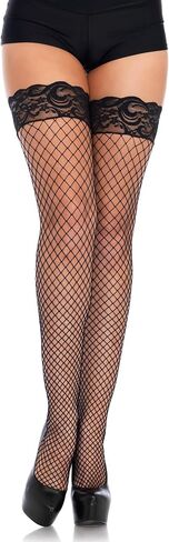 Leg Avenue Women's Industrial Fishnet Thigh Highs with Stay Up Silicone Lace Top in Saudi Arabia