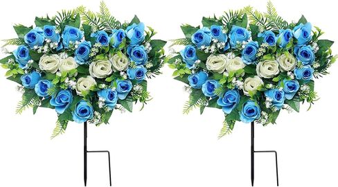Lodou 2 Sets Artificial Cemetery Flowers, Grave Memorial Flowers with Ground Spike,Heart Shaped Wreaths Rose Flowers for Artificial Rose Decoration for Cemetery Headstones Gravesites (red) in Saudi Arabia