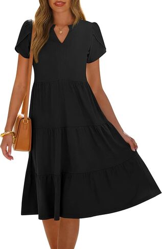 ANRABESS Womens Summer Causal Dresses V Neck Short Sleeve Midi Dress 2026 Flowy Tiered Boho Beach Sundress Vacation Outfits in Saudi Arabia