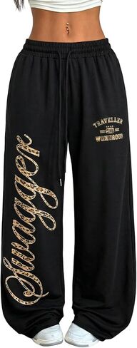 Zaful Womens Wide Leg sweatpants Y2K Grothic Graffiti High Phensed Raperstring Lounge Pants Athletic Blants مع جيوب in Saudi Arabia