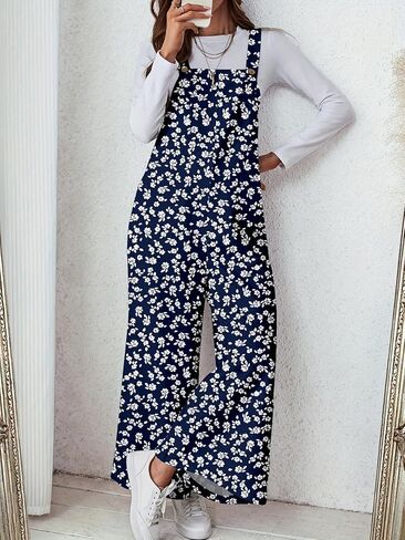 Women Print Overalls Jumpsuit Wide-Leg Suspender Romper for Cute Casual Daily Brunch Looks in Saudi Arabia