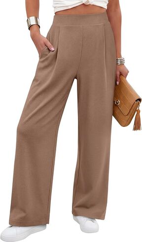 ANRABESS Women's Pants Wide Leg Waffle Knit Casual Stretchy Slacks Work Dress Pant Business Palazzo Trousers Spring Outfits in Saudi Arabia