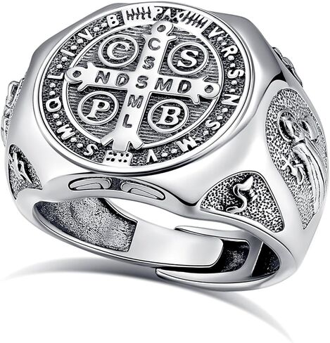 EUDORA 18K Gold-Plated Sterling Silver St Benedict Ring San Benito Rings for Women Men, 18K Gold-Plated Saint Benedict Amulet Adjustable Ring Christian Catholic Jewelry Gifts for Women Mens Mother in Saudi Arabia