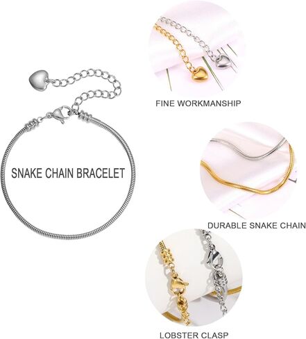 Stainless Steel Snake Chain Bracelet for Men Women, 3mm Link Bracelet Birthday Christmas Jewelry Gift for Father Mother Her in Saudi Arabia