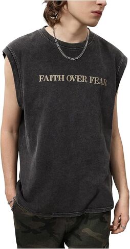 Men's Vintage Letter Graphic Washed Tank Top Crew Neck Sleeveless Cut Off T Shirt Streetwear in Saudi Arabia