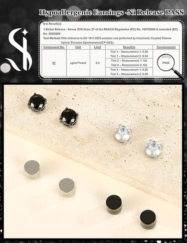 4 Pairs Stainless Steel Magnetic Stud Earrings for Men Women Non Piercing Clip on CZ Earrings 6MM (4 Pairs a Set,6MMBlack + Silver) in Saudi Arabia
