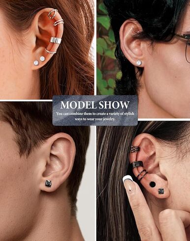 4 Pairs Stainless Steel Magnetic Stud Earrings for Men Women Non Piercing Clip on CZ Earrings 6MM (4 Pairs a Set,6MMBlack + Silver) in Saudi Arabia