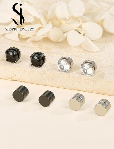 4 Pairs Stainless Steel Magnetic Stud Earrings for Men Women Non Piercing Clip on CZ Earrings 6MM (4 Pairs a Set,6MMBlack + Silver) in Saudi Arabia