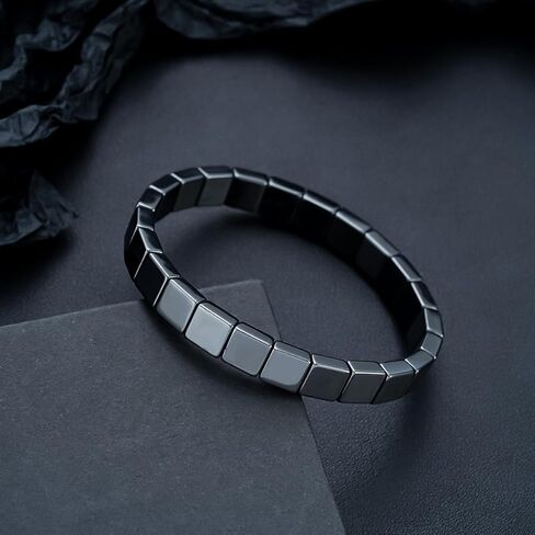 Hematite Bracelets for Women Men Natural Stone Hematite Bracelet Black Stretch Beaded Bracelet Energy Inspirational Gifts in Saudi Arabia