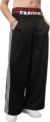 Men's 2 in 1 Wide Leg Baggy Sweatpants Y2k Drawstring Waist Track Pants with Pockets in Saudi Arabia