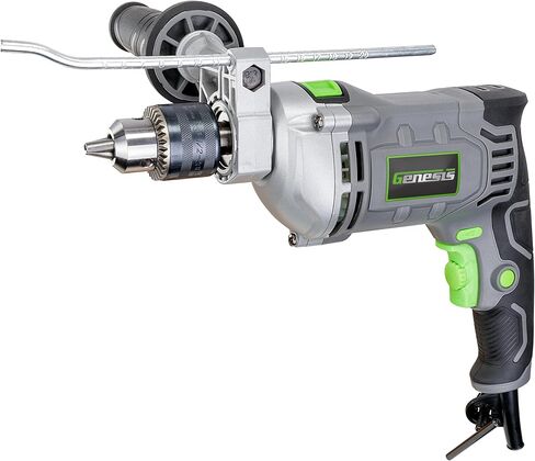 Genesis GSHD1290 1/2" 9.0 Amp Variable Speed Spade Handle Electric Mud Mixer Drill with Lock-On Button, Three-Position Auxiliary Handle, Two-Position Spade Handle, Chuck Key, and 2 Year Warranty in Kuwait