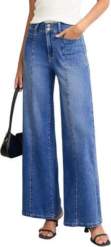 Sidefeel Womens Wide Leg Baggy Jeans High Waisted Tummy Control Stretchy Loose Fit Ankle Denim Jeans in Saudi Arabia