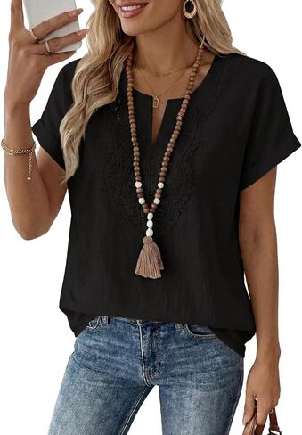 EVALESS Womens Tops Summer Trendy Dressy Casual V Neck Short Sleeve Shirts Cute Boho Business Work Loose Blouses in Saudi Arabia