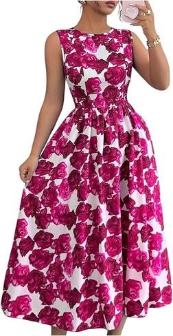 Floerns Women's Floral Tank Boho Midi Dress Sleeveless Ruffle Beach A Line Dresses in Saudi Arabia