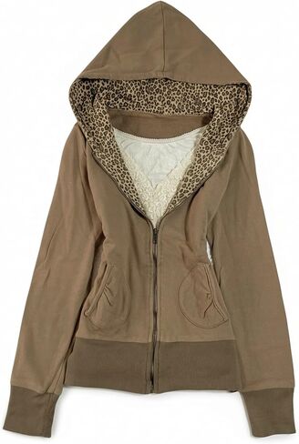 Fur Hoodie Y2k Hoodie Cheetah Print Streetwear Jacket Emo Long Sleeve 2000s Clothing for Women Grunge Jacket in Saudi Arabia