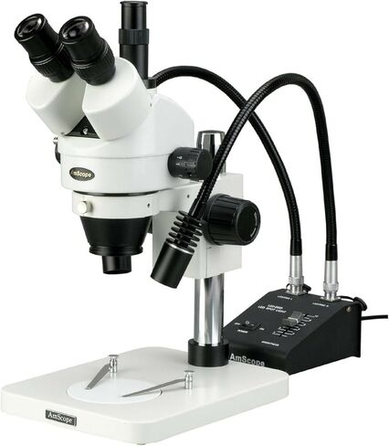 AmScope SM-1TSW2-L6W مجهر تكبير ستيريو ثلاثي العينيات احترافي، عدسات WH10x وWH25x، تكبير 3.5X-225X، هدف تكبير 0.7X-4.5X، ضوء LED مزدوج معقوفة 6 وات، حامل عمود، 85 فولت - 265 فولت، يتضمن 0.5X و2.0 عدسات اكس بارلو in Saudi Arabia